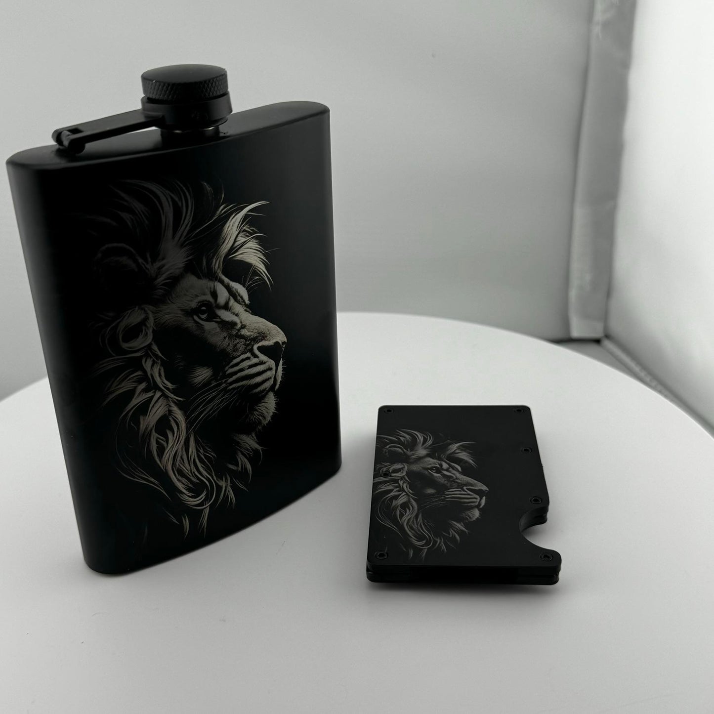 Lion Hip Flask and RFID Wallet Set