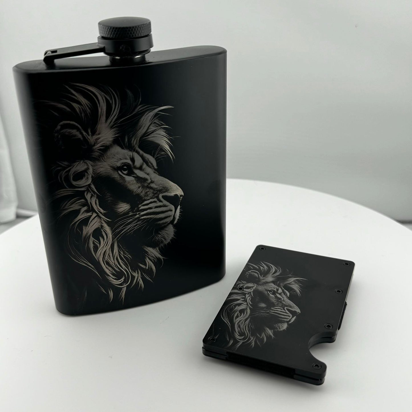 Lion Hip Flask and RFID Wallet Set