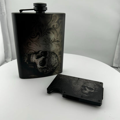 Skull Hip Flask and RFID Wallet Set