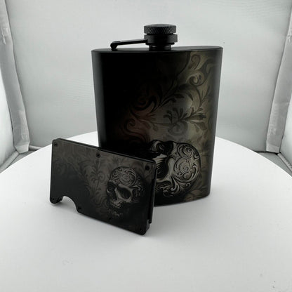 Skull Hip Flask and RFID Wallet Set