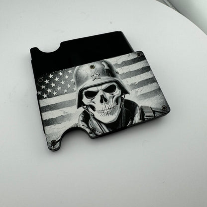 American Skull Soldier RFID Wallet With Money Clip